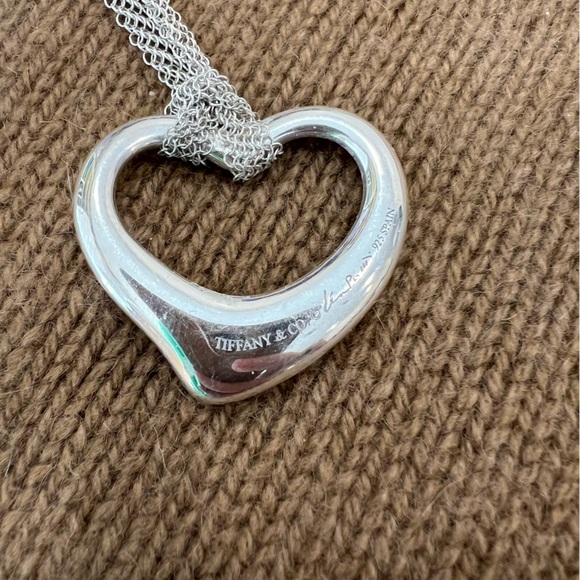 Elsa Peretti Tiffany Large Open Heart Pendant Sterling Silver Mesh Chain In Box - Picture 3 of 10